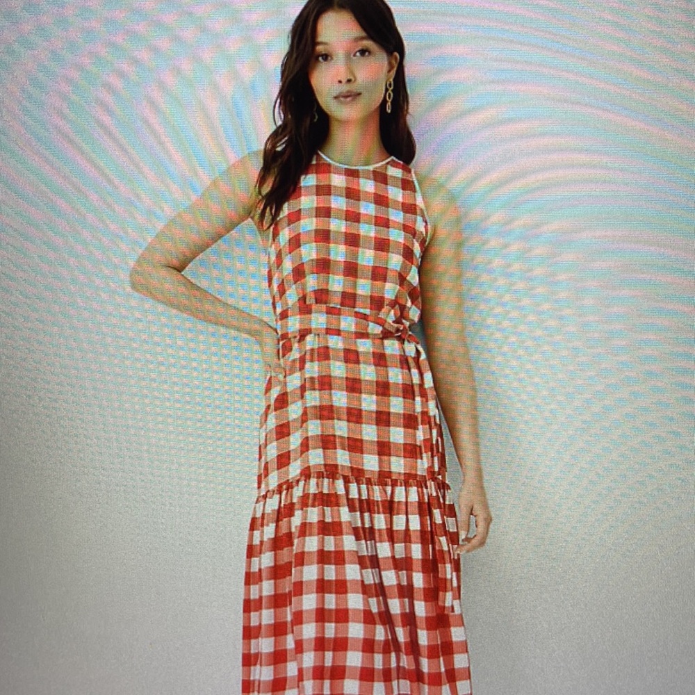 Ann Taylor Gingham Halter Flare Dress